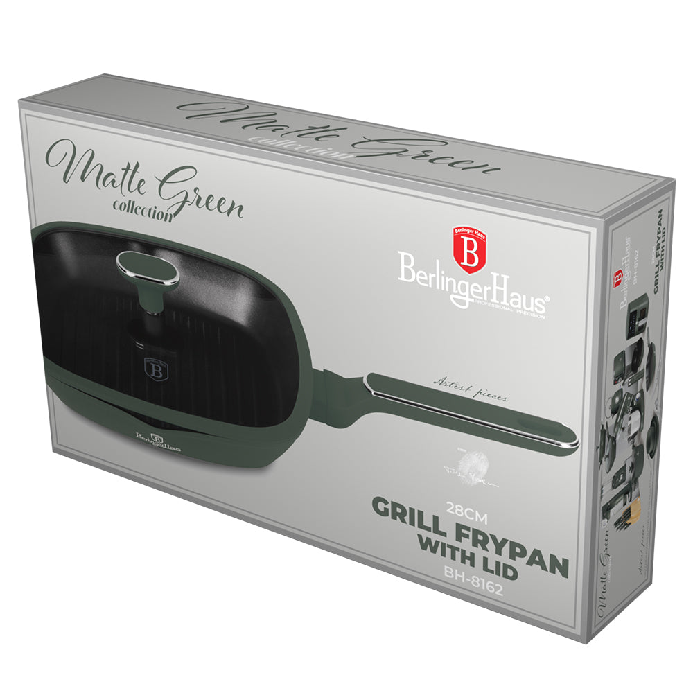 Berlinger Haus matt zöld tapadásmentes indukciós Grill serpenyő fedővel 28 cm