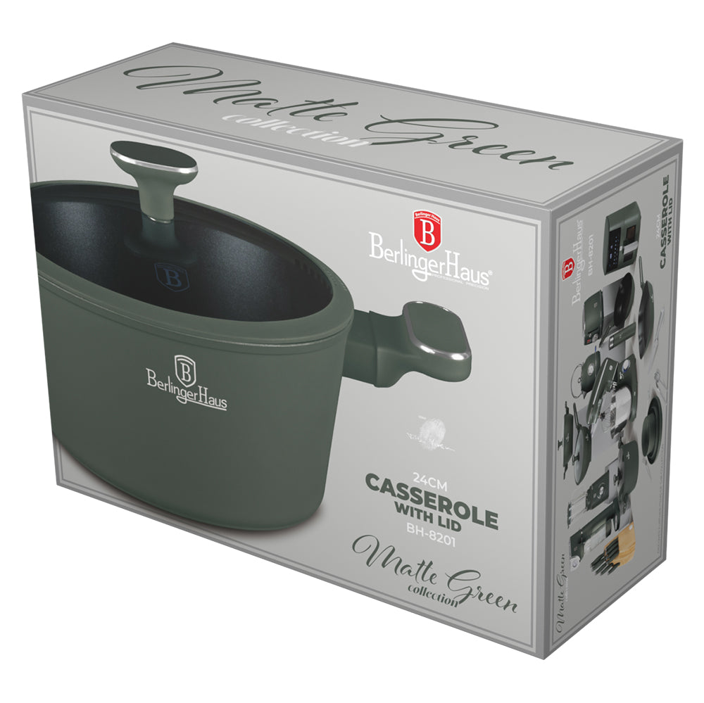 Berlinger Haus matt zöld tapadásmentes indukciós Alacsony lábas fedővel 24 cm