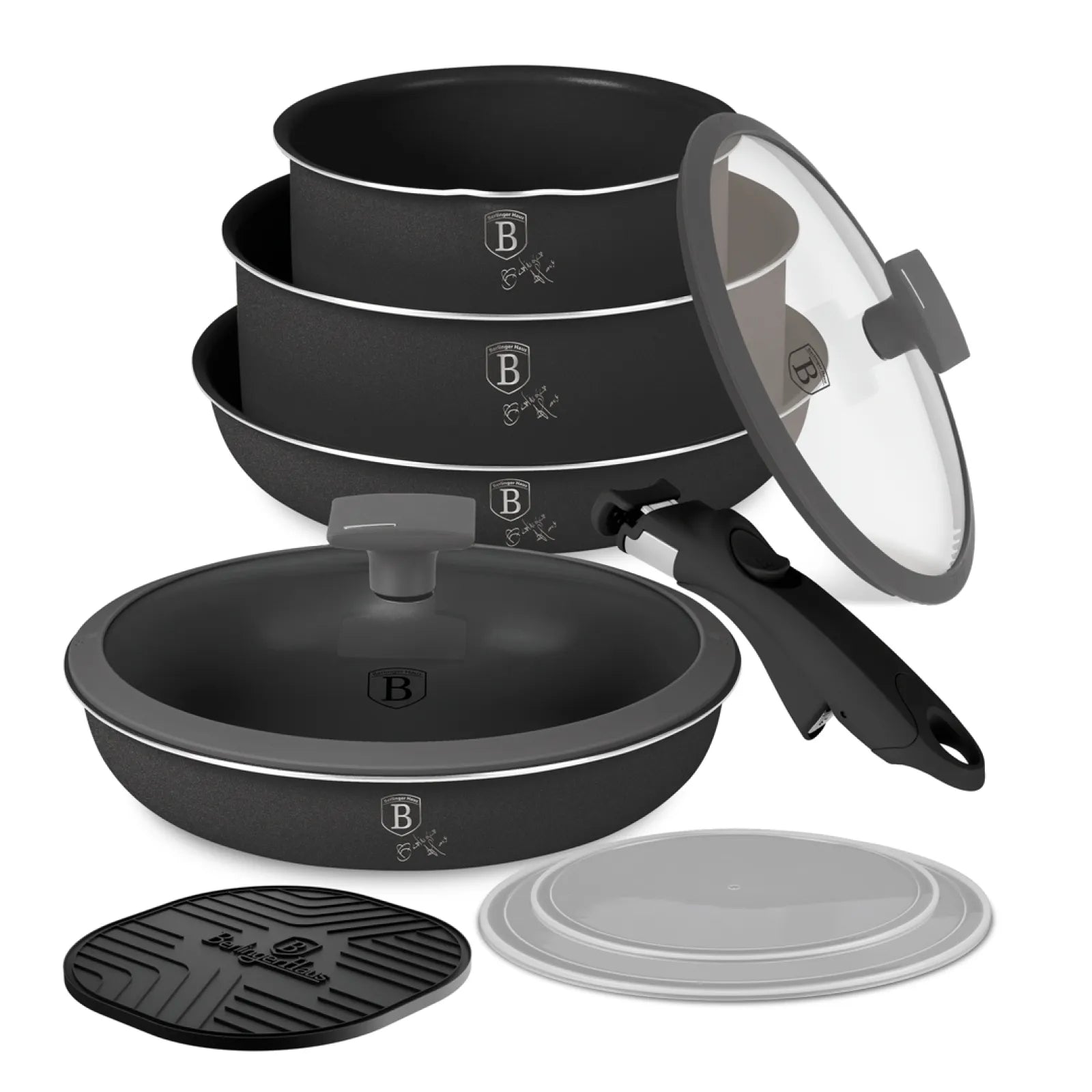 Berlinger Haus 10 részes indukciós edénykészlet levehető nyéllel – Anthracite Collection