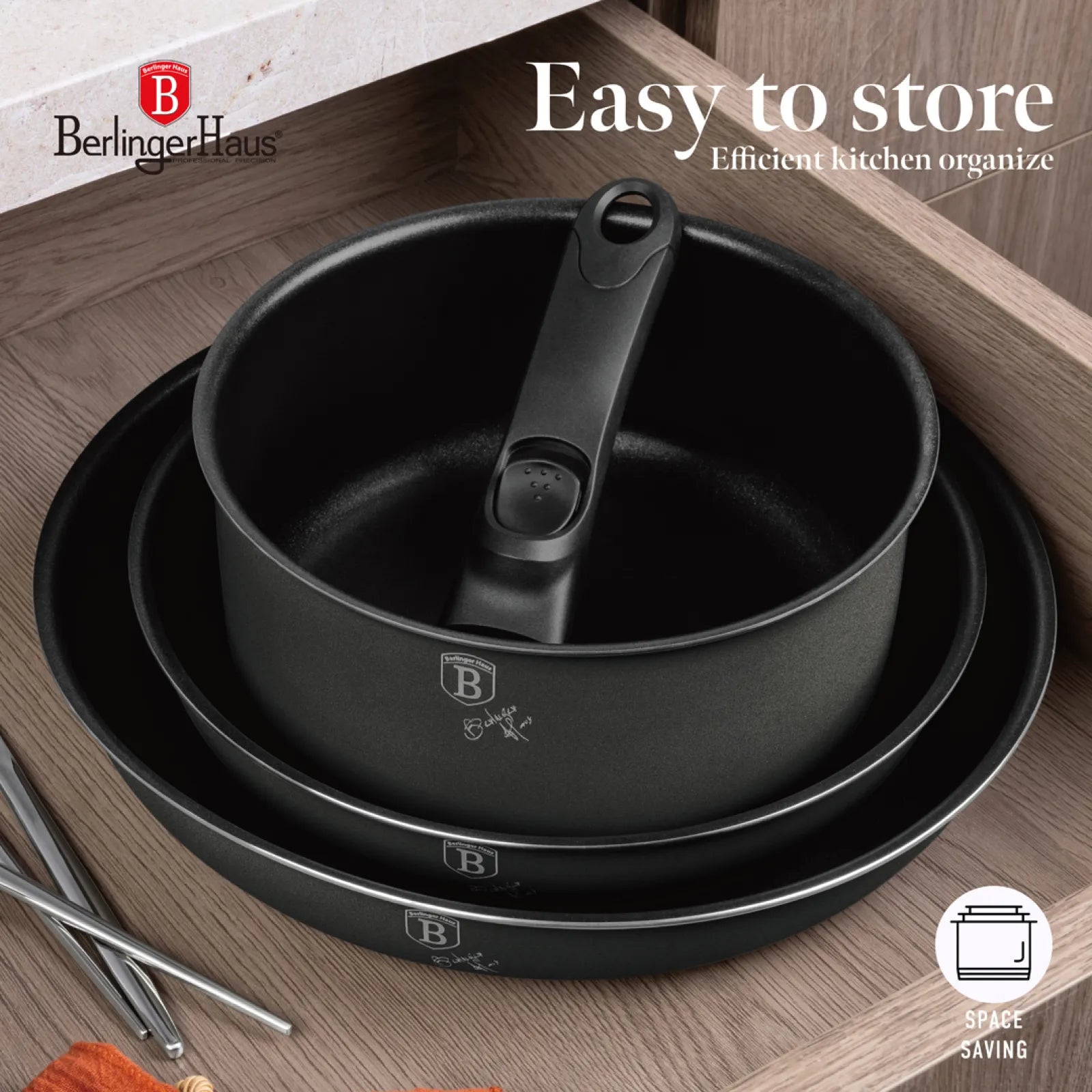 Berlinger Haus 10 részes indukciós edénykészlet levehető nyéllel – Anthracite Collection