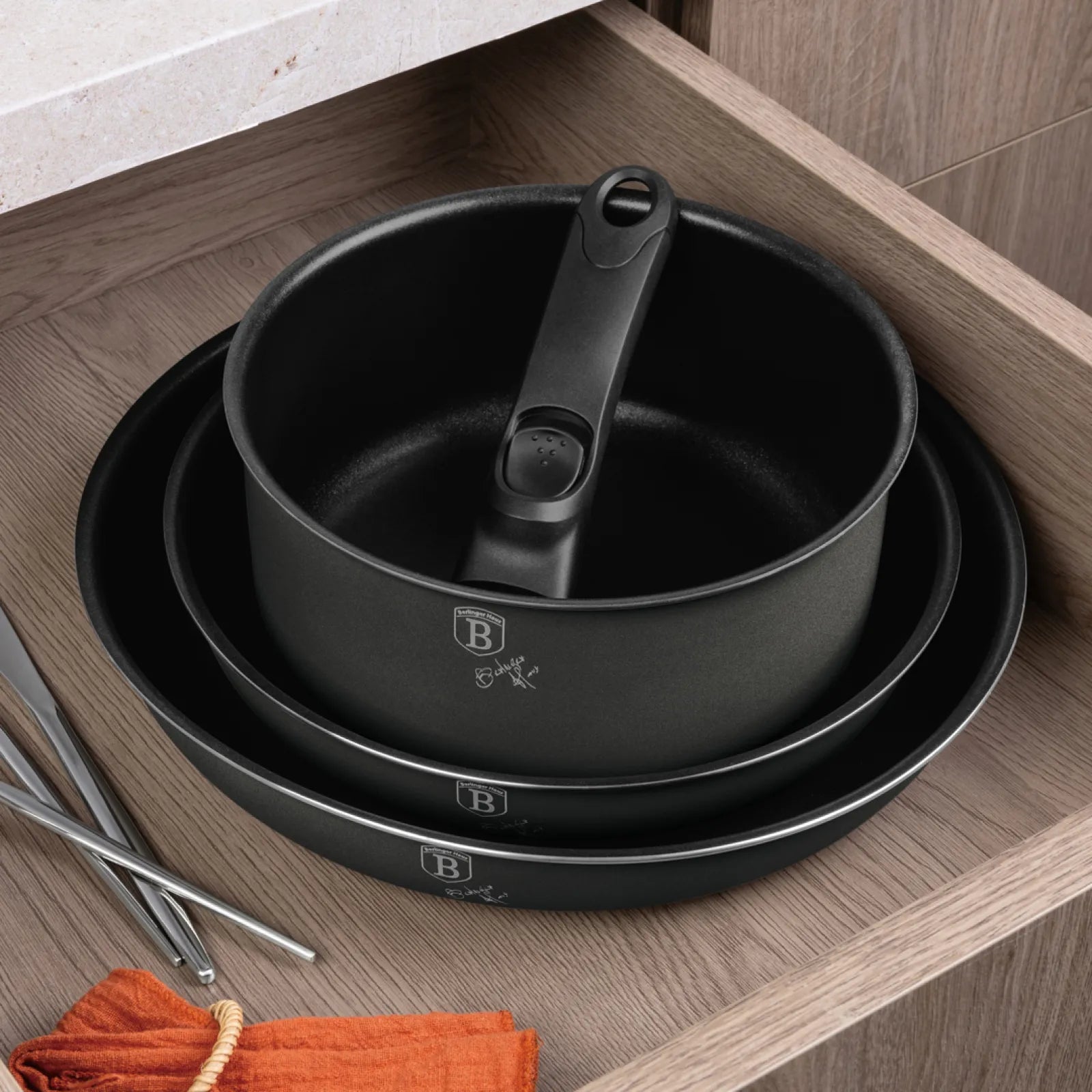 Berlinger Haus 10 részes indukciós edénykészlet levehető nyéllel – Anthracite Collection