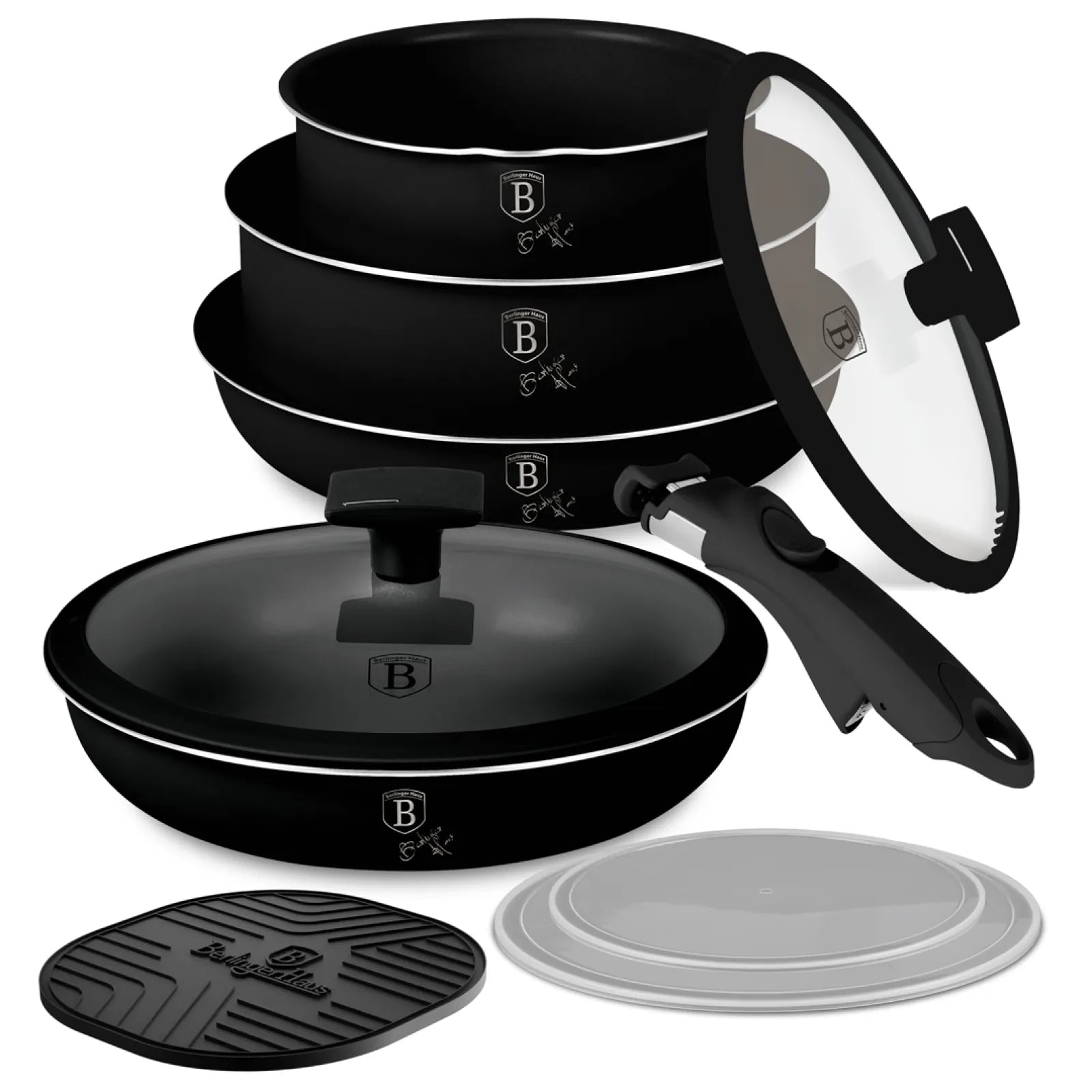 Berlinger Haus 10 részes indukciós edénykészlet levehető nyéllel – Matte Black Collection
