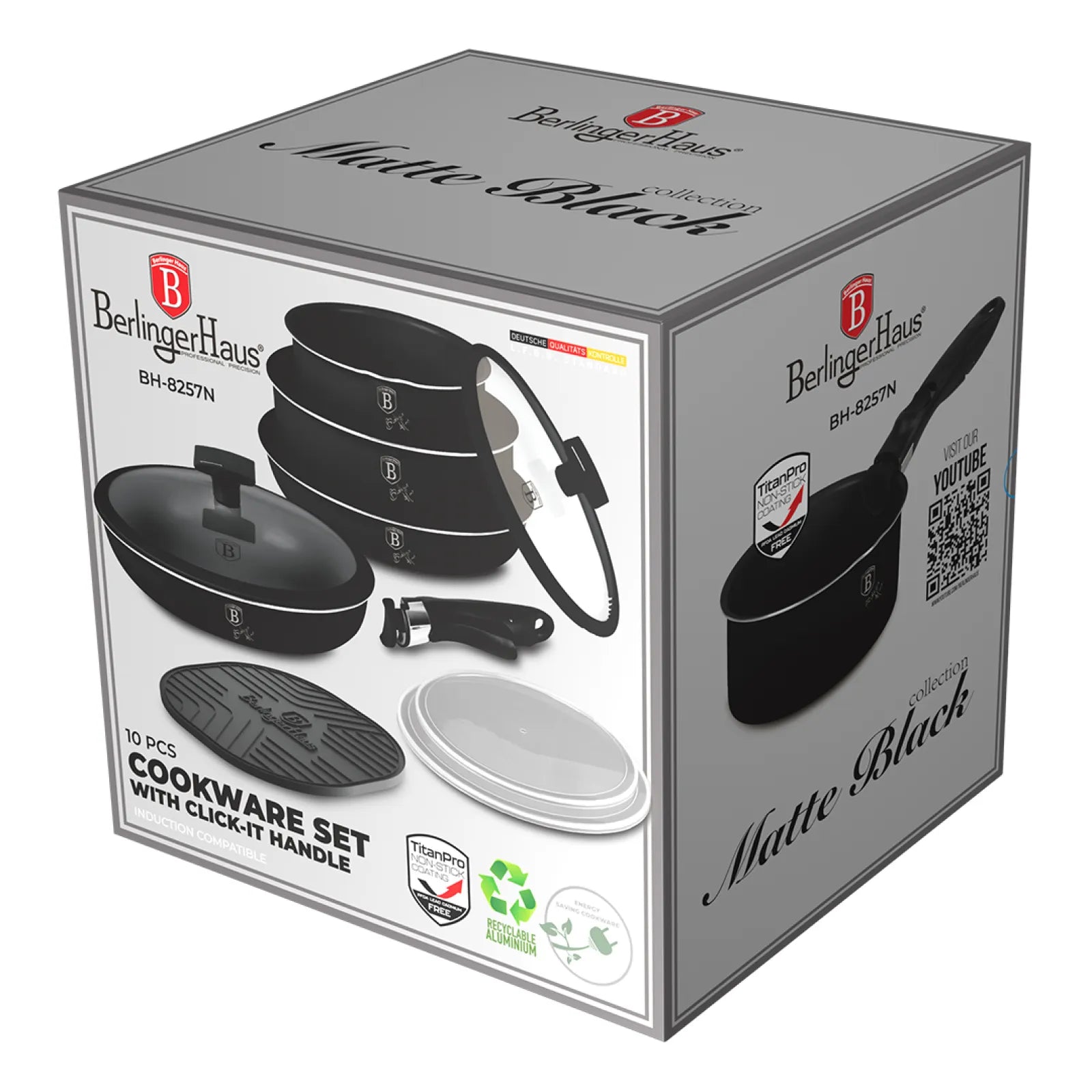 Berlinger Haus 10 részes indukciós edénykészlet levehető nyéllel – Matte Black Collection