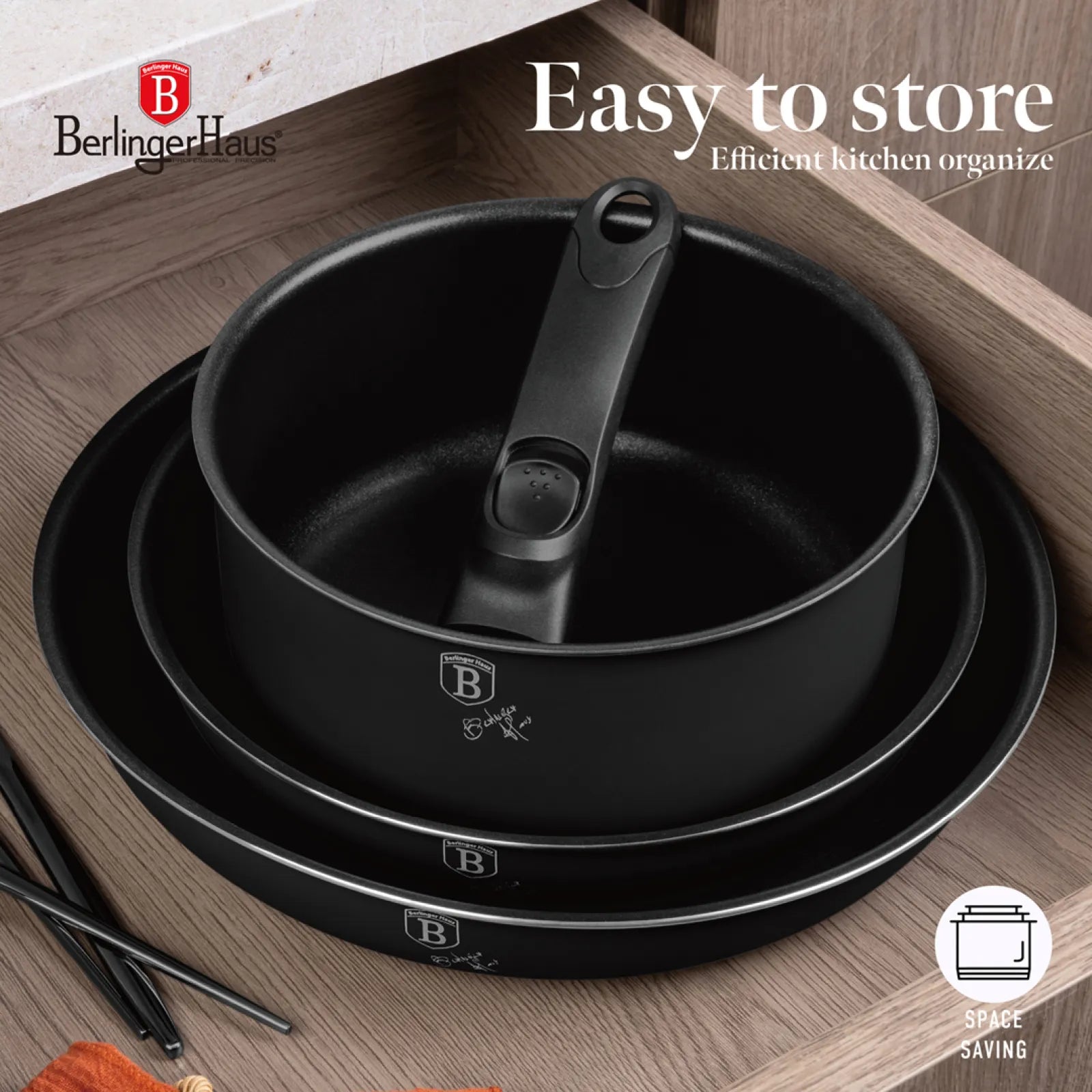 Berlinger Haus 10 részes indukciós edénykészlet levehető nyéllel – Matte Black Collection