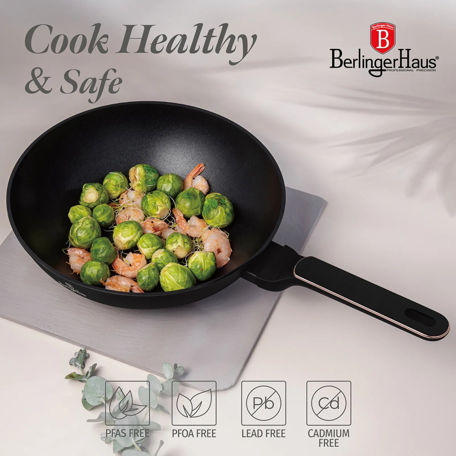 Berlinger Haus indukciós wok serpenyő 28 cm, 3,5 l – Black Rose Collection