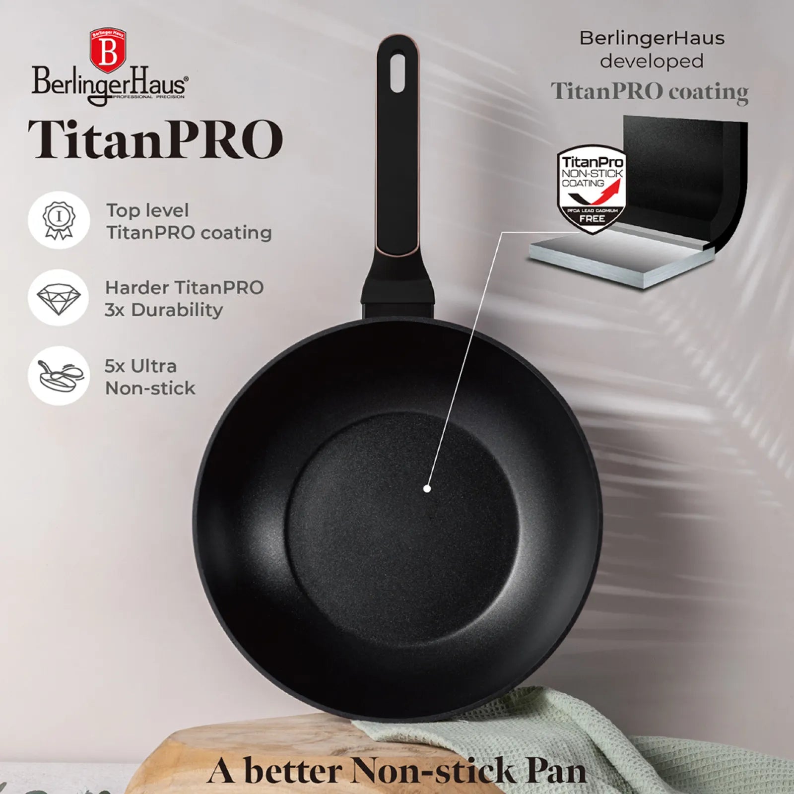 Berlinger Haus indukciós wok serpenyő 28 cm, 3,5 l – Black Rose Collection