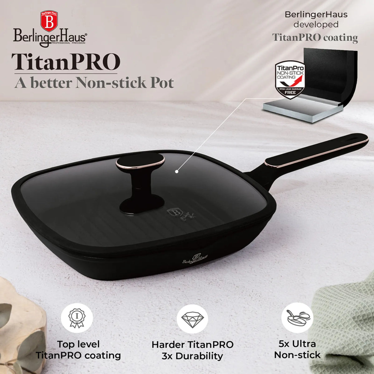 Berlinger Haus Grill serpenyő fedővel (28 cm) – 6. kép