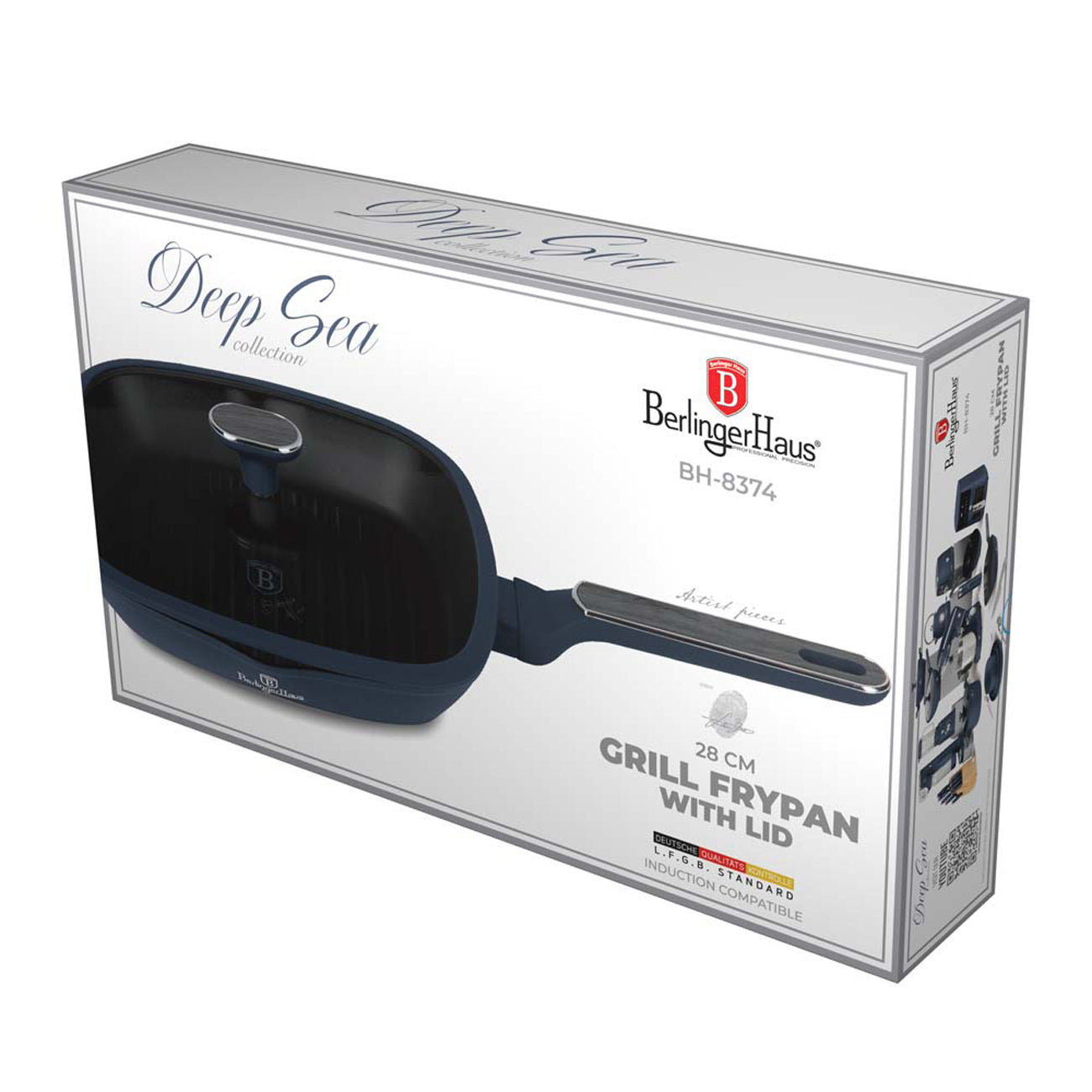 BerlingerHaus tapadásmentes indukciós grill serpenyő fedővel 28 cm Deep Sea