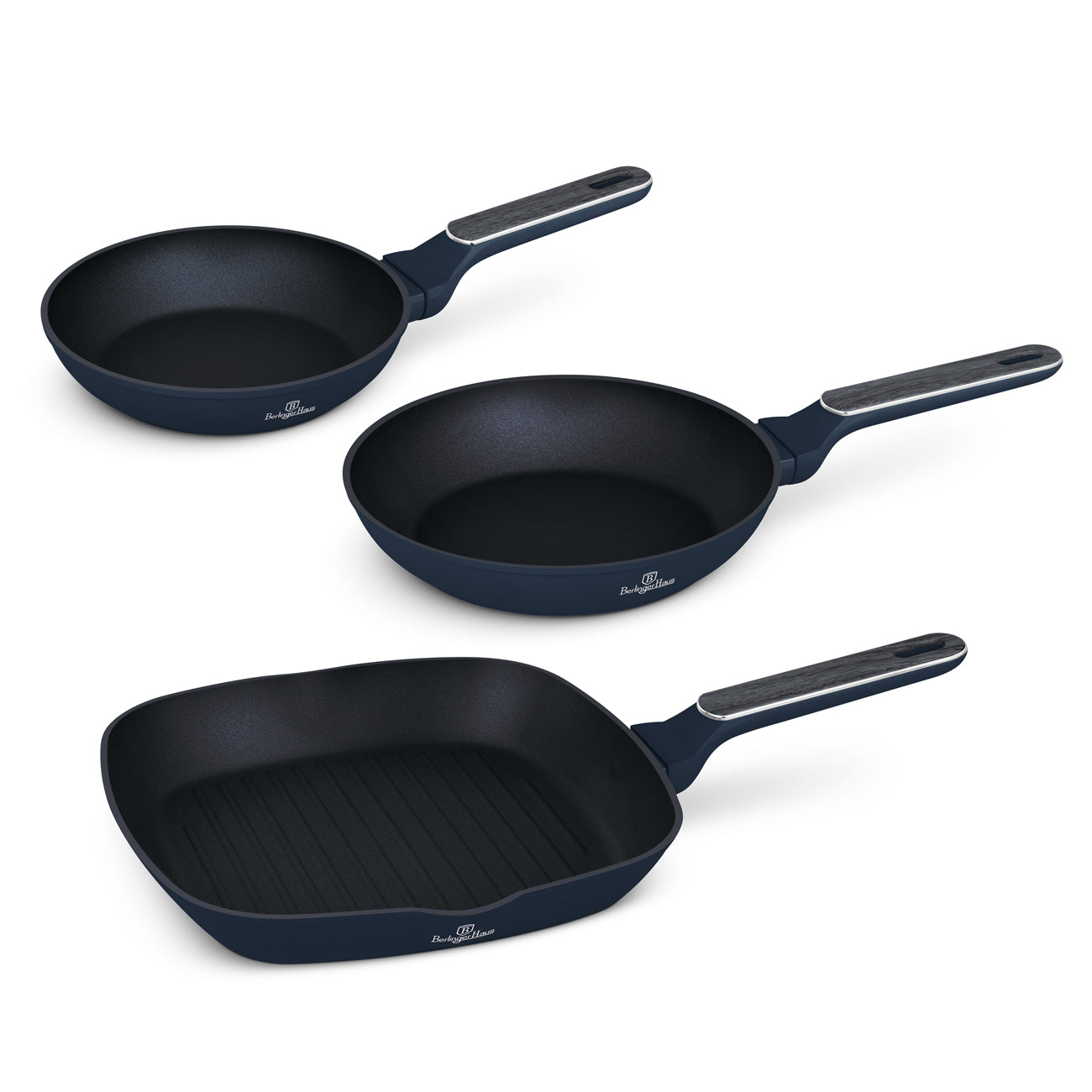 BerlingerHaus tapadásmentes indukciós 3 részes serpenyő szett grill serpenyővel Deep Sea