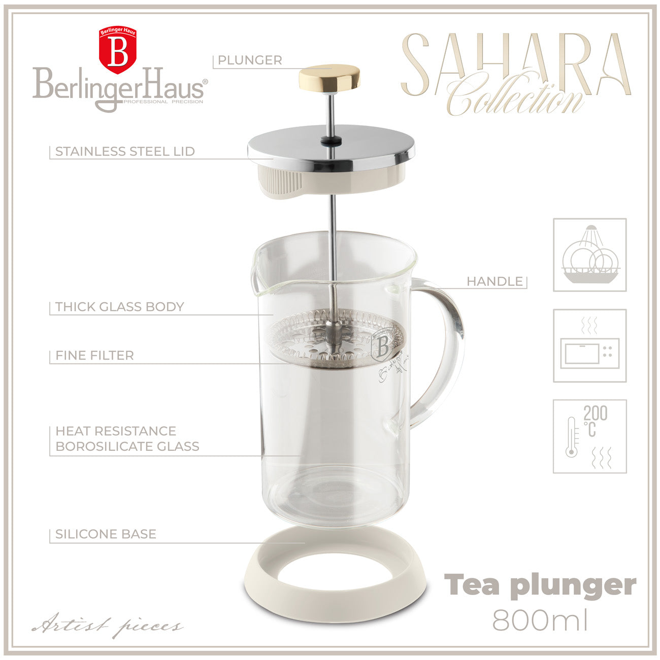 Berlinger haus Dugattyús kávé és teafőző 800 ml Sahara Collection