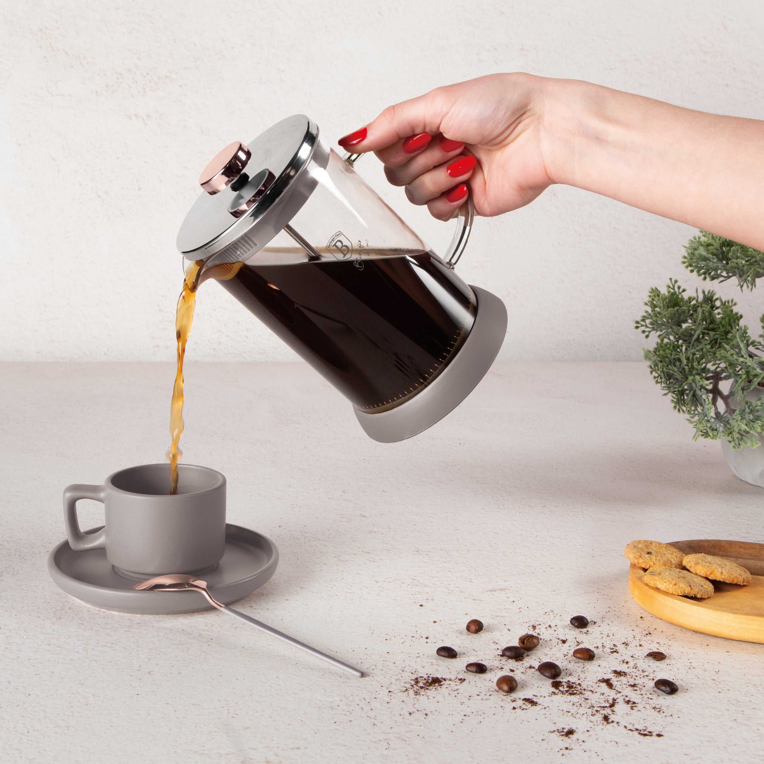 Dugattyús kávé és teafőző 800 ml szürke Berlinger Haus
