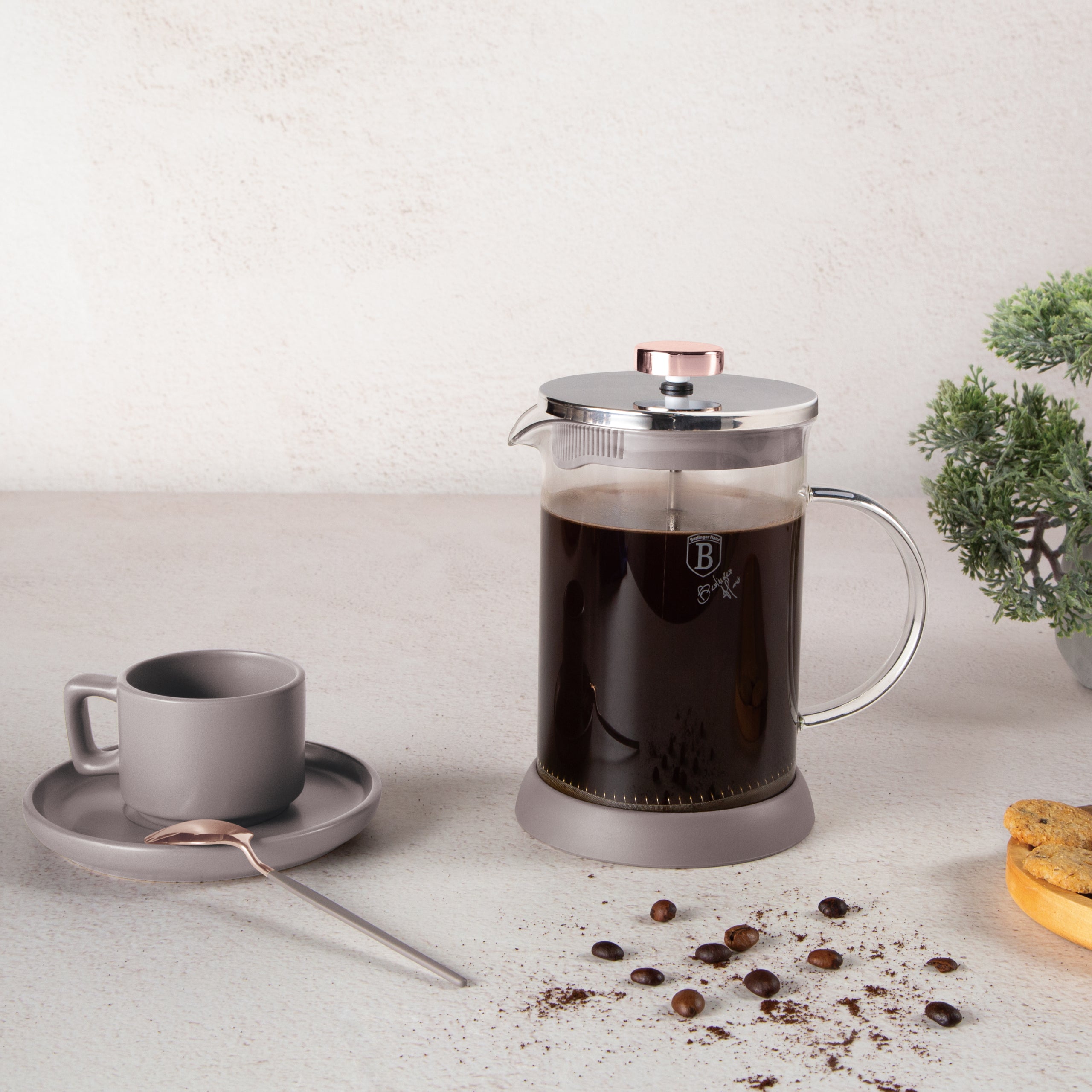 Dugattyús kávé és teafőző 800 ml szürke Berlinger Haus