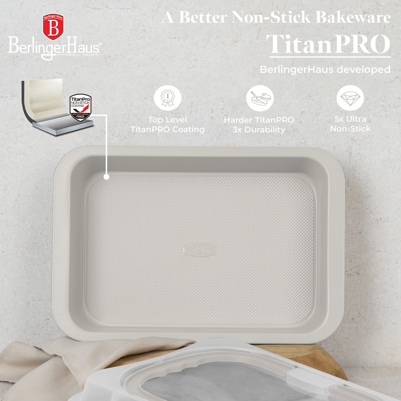 Berlinger Haus tapadásmentes tepsi fedővel 36 cm matt krém Sahara Collection