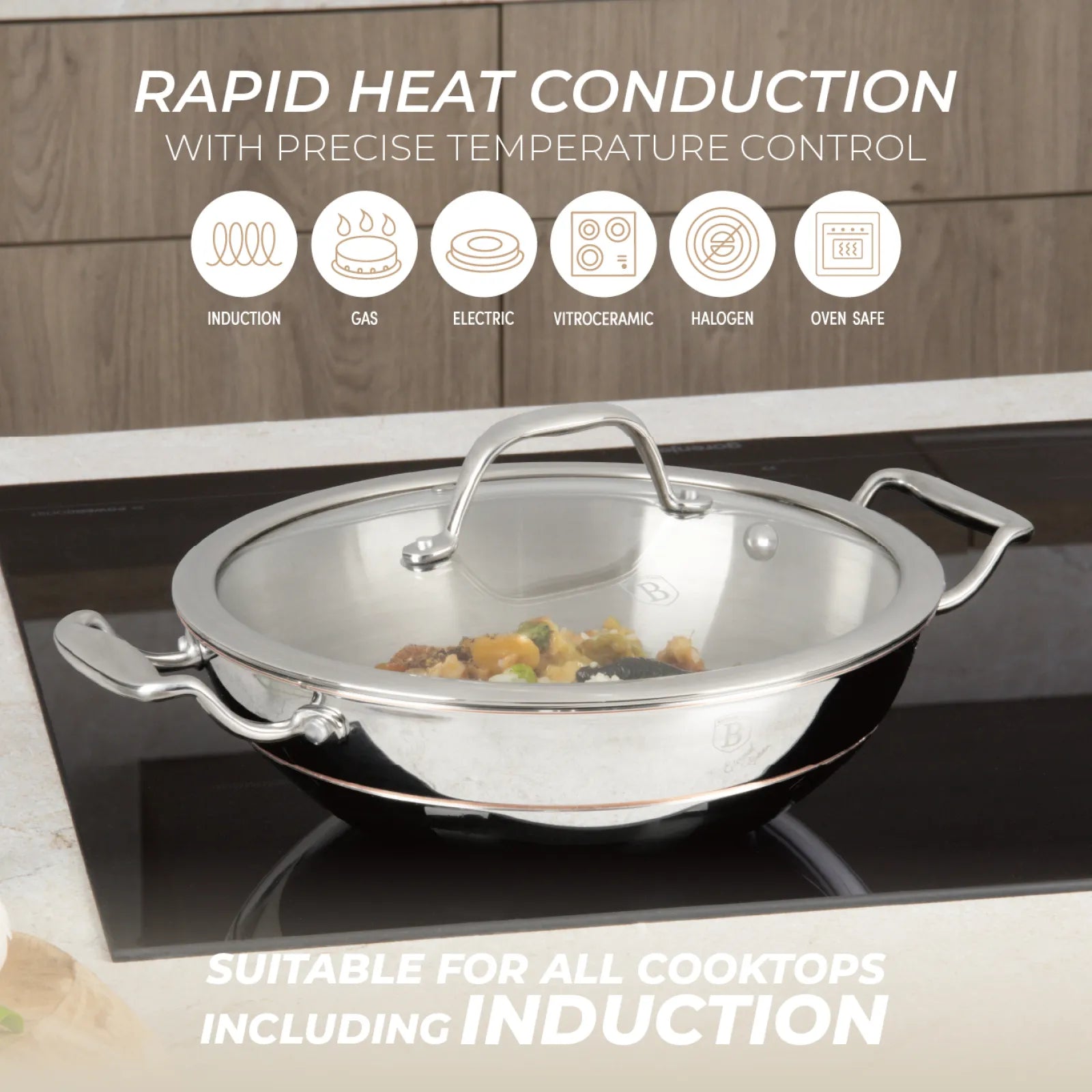 Berlinger Haus professzionális indukciós wok fedővel 24 cm – Copper Touch Collection