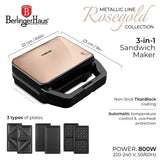 Berlinger Haus 3 az 1-ben cserélhető betétes szendvics-, grill- és gofrisütő (800 W) – Outlet Collection