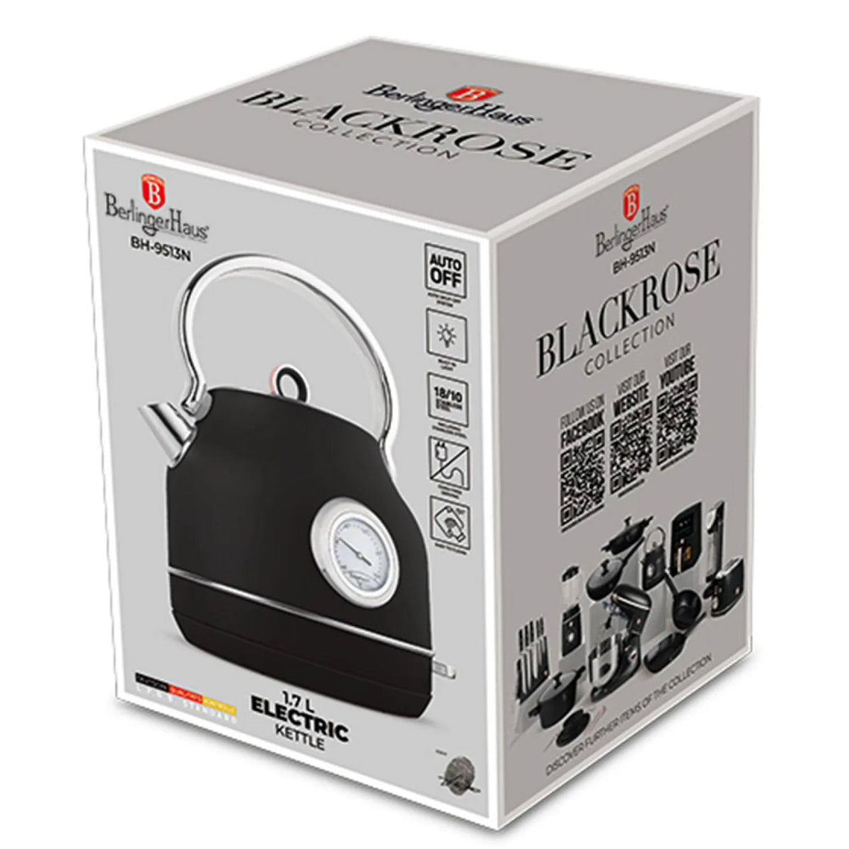 Berlinger Haus Elektromos vízforraló hőfok kijelzővel (2200 W) – Black Rose Collection