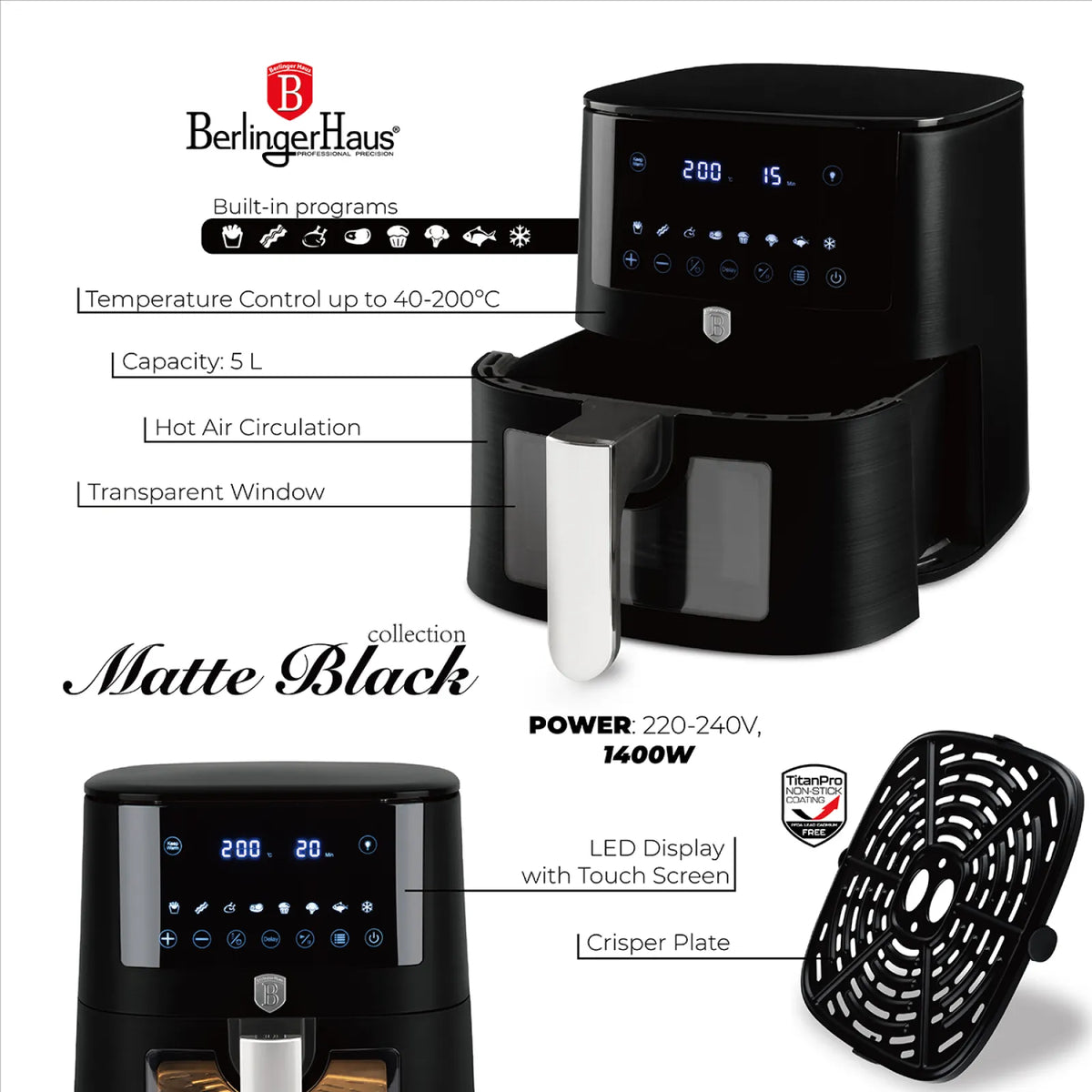 Berlinger Haus AirFryer átlátszó ablakkal (5 L) – 11. kép