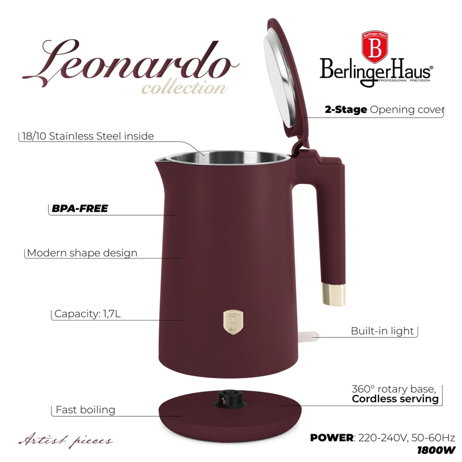 Berlinger Haus Dupla falú vízforraló 1,7 l – Leonardo Collection