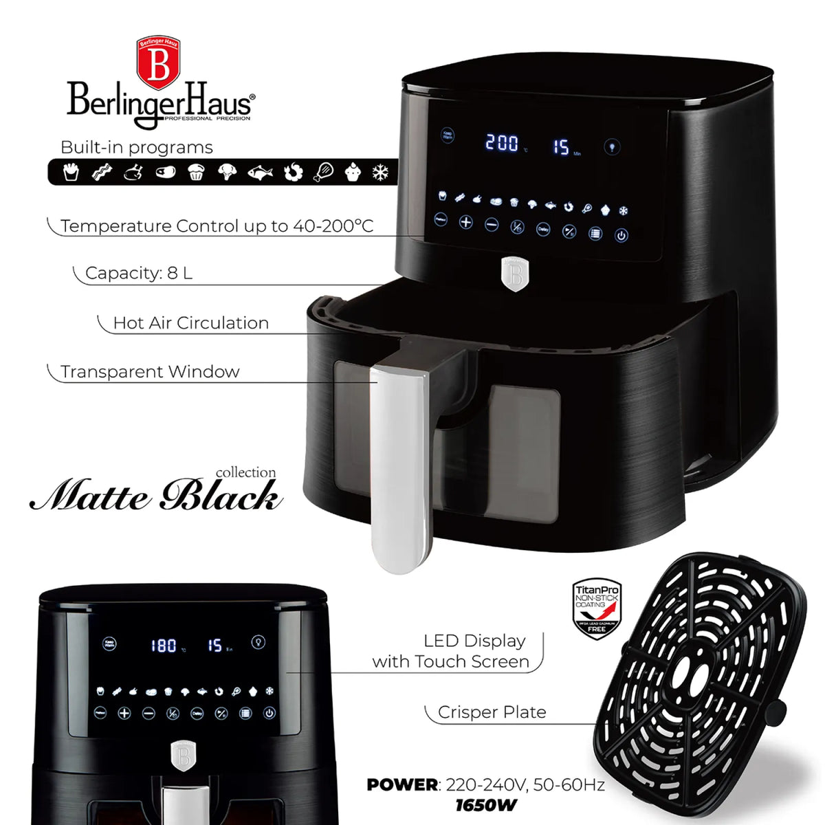 Berlinger Haus AirFryer átlátszó ablakkal (8 L) – 10. kép