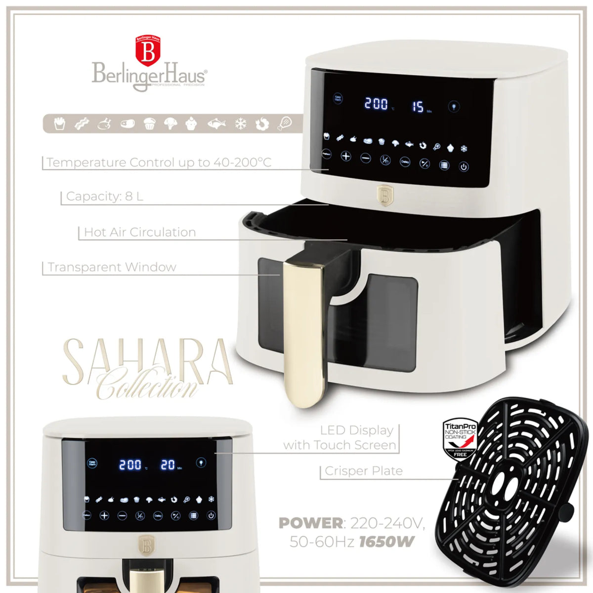 Berlinger Haus AirFryer átlátszó ablakkal (8 L) – 8. kép