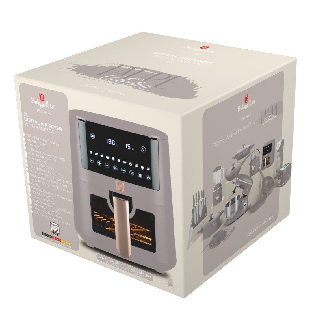 XXXL AirFryer átlátszó ablakkal digitális 8 liter Berlinger Haus matt szürke