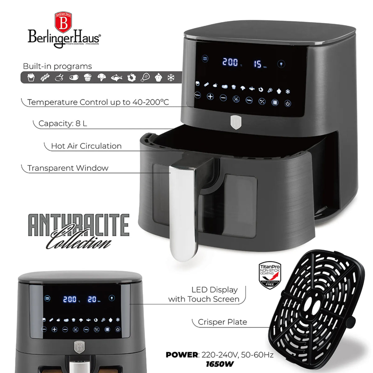 Berlinger Haus AirFryer átlátszó ablakkal (8 L) – 10. kép