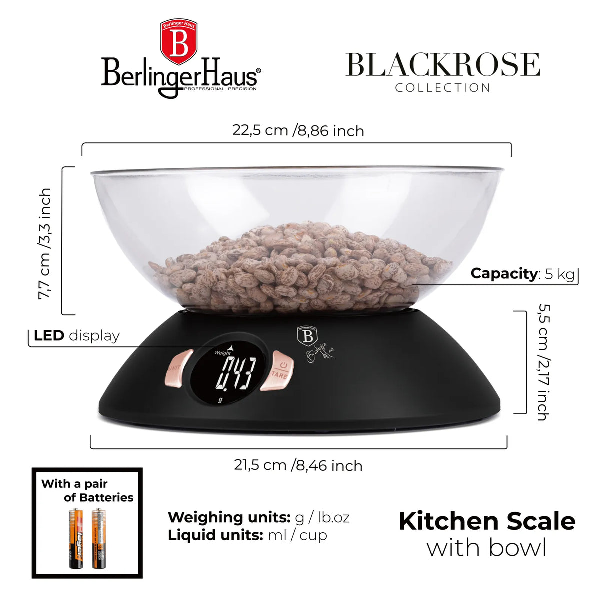 Berlinger Haus Konyhai mérleg tállal (5 kg) – 8. kép