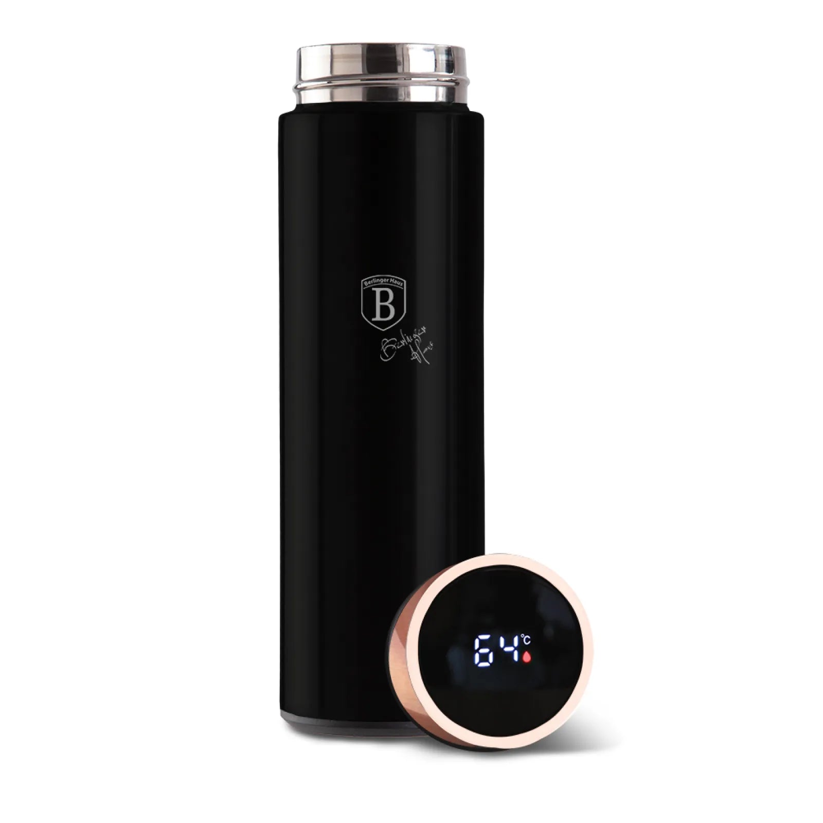 Berlinger Haus fekete termosz palack digitális hőmérővel 0,5 l – Black Rose Collection