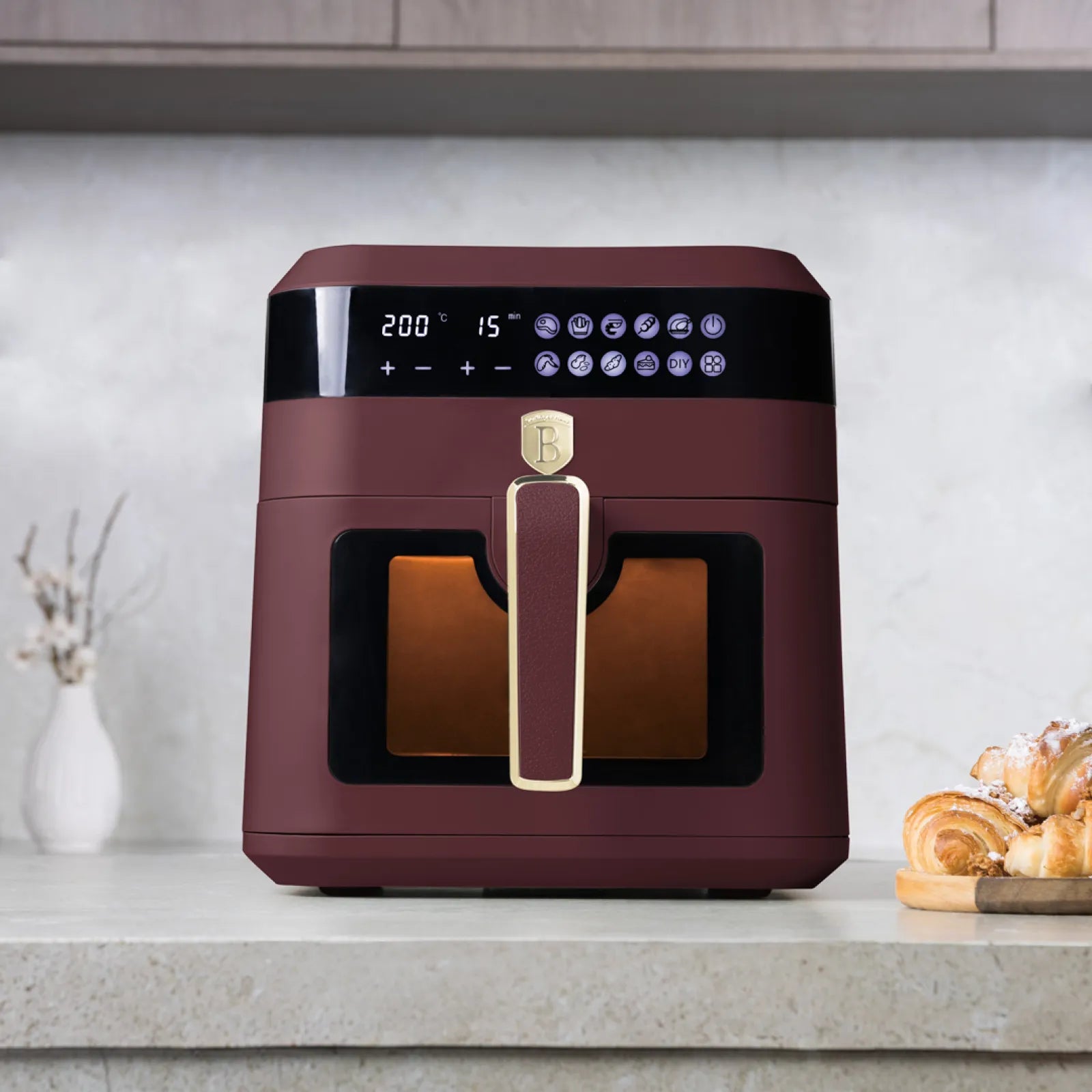 AirFryer átlátszó ablakkal 6,3 literes 1300 W Berlinger Haus bordó