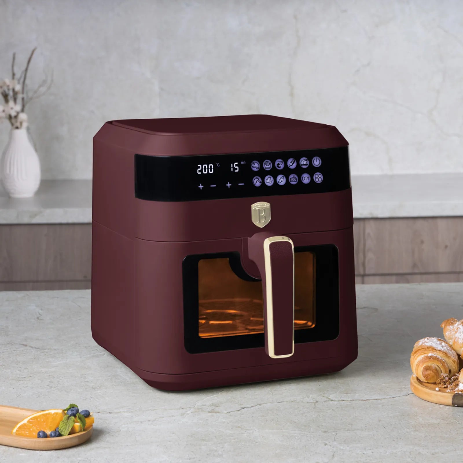 AirFryer átlátszó ablakkal 6,3 literes 1300 W Berlinger Haus bordó
