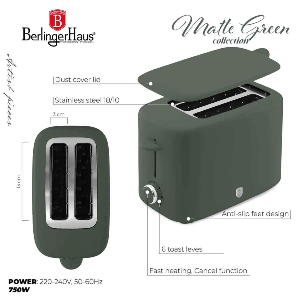 Berlinger Haus Kenyérpirító fedővel (750 W) – 11. kép
