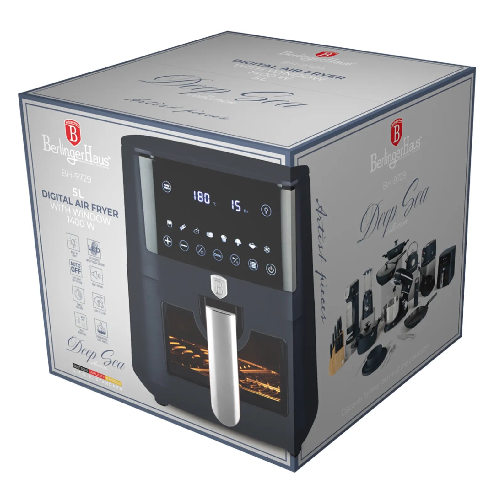 AirFryer átlátszó ablakkal 5 liter kék Deep Sea Berlinger Haus