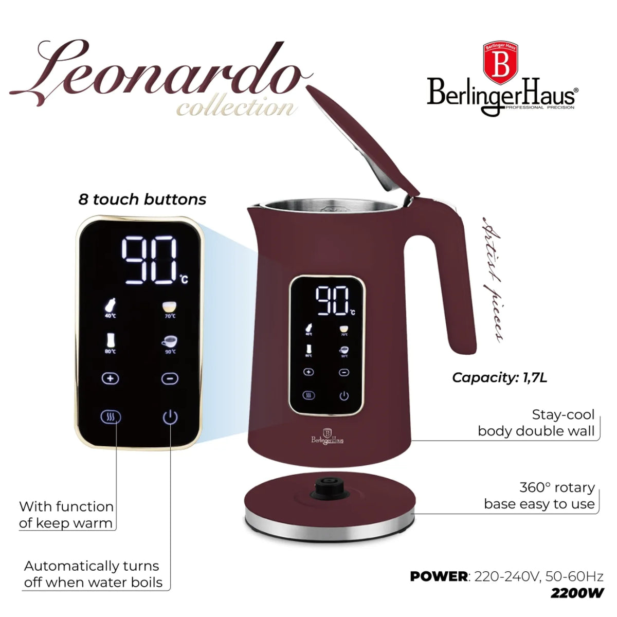 Berlinger Haus Digitális elektromos vízforraló (2200 W) – 9. kép