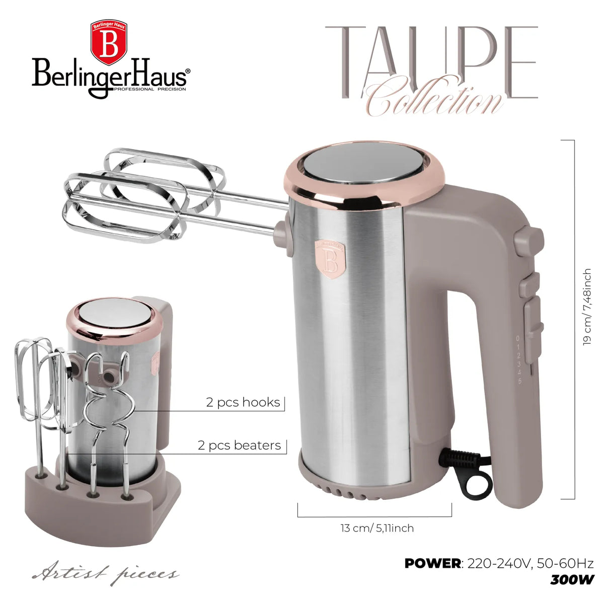 Berlinger Haus Kézi mixer állvánnyal (300 W) – Taupe Collection