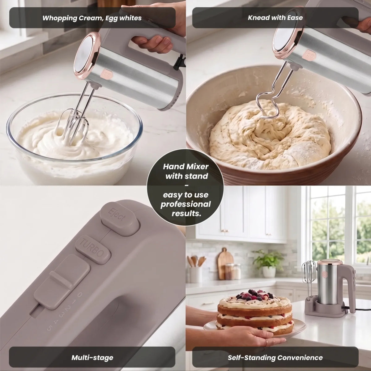 Berlinger Haus Kézi mixer állvánnyal (300 W) – Taupe Collection