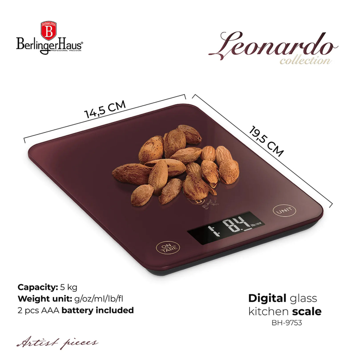 Berlinger Haus Digitális üveg konyhai mérleg (5 kg) – 5. kép
