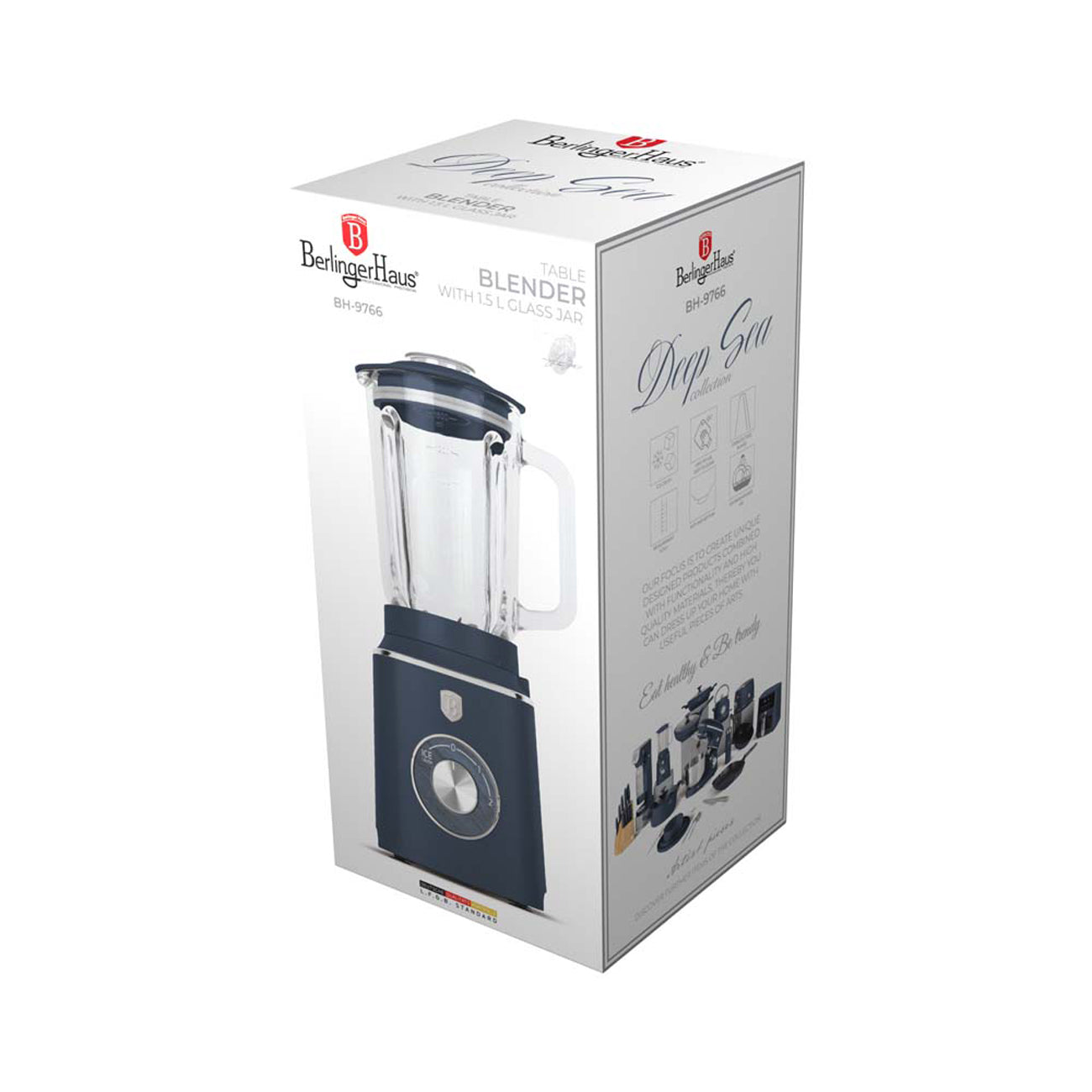 BerlingerHaus Turmixgép 1,5 L-es mércés edzett üvegkancsóval (1000 W) matt kék