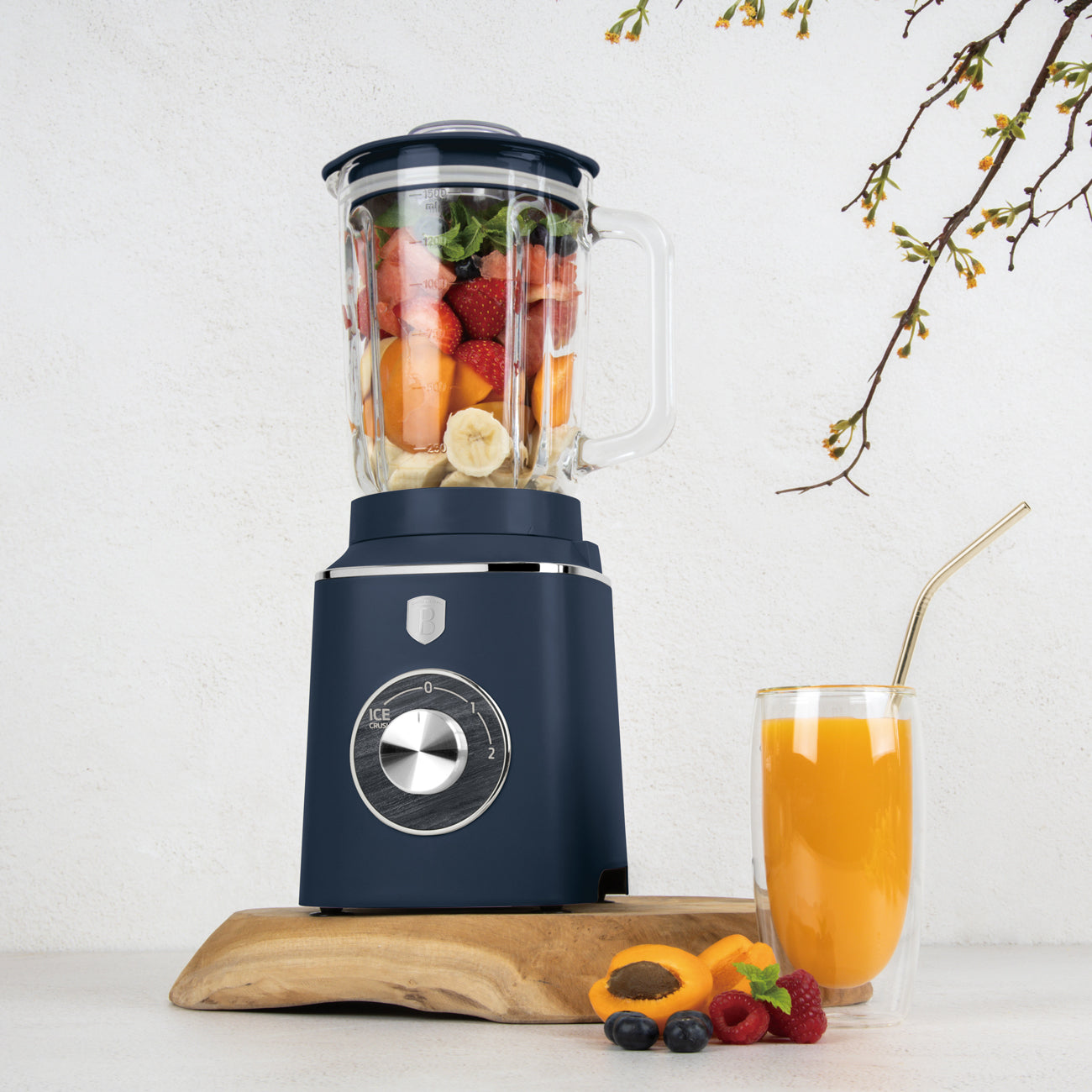BerlingerHaus Turmixgép 1,5 L-es mércés edzett üvegkancsóval (1000 W) matt kék