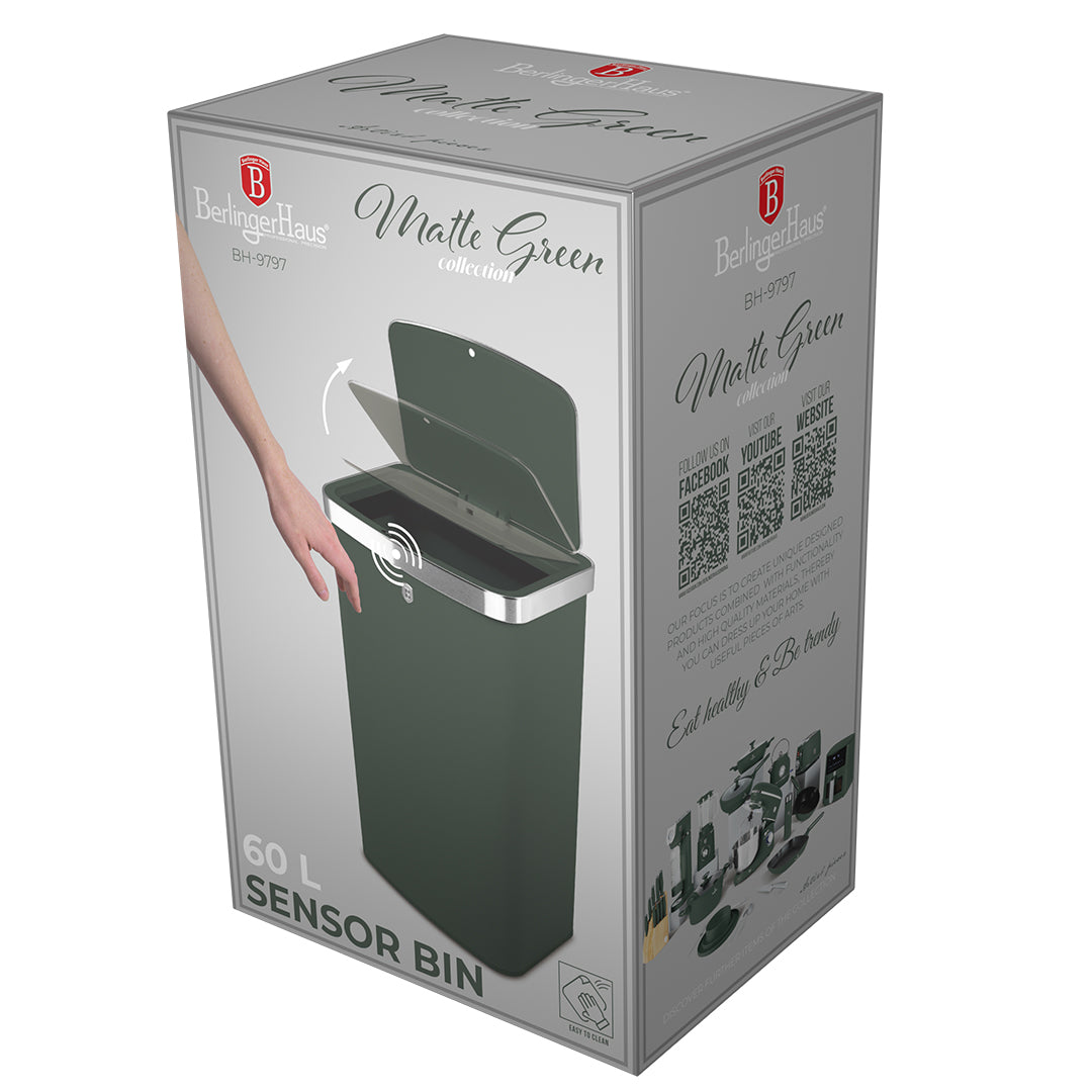 Berlinger haus Szenzoros szemetes 60 l zöld Matte Green Collection