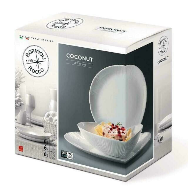 18 részes étkészket fehér Bormioli Rocco Coconutopálüveg