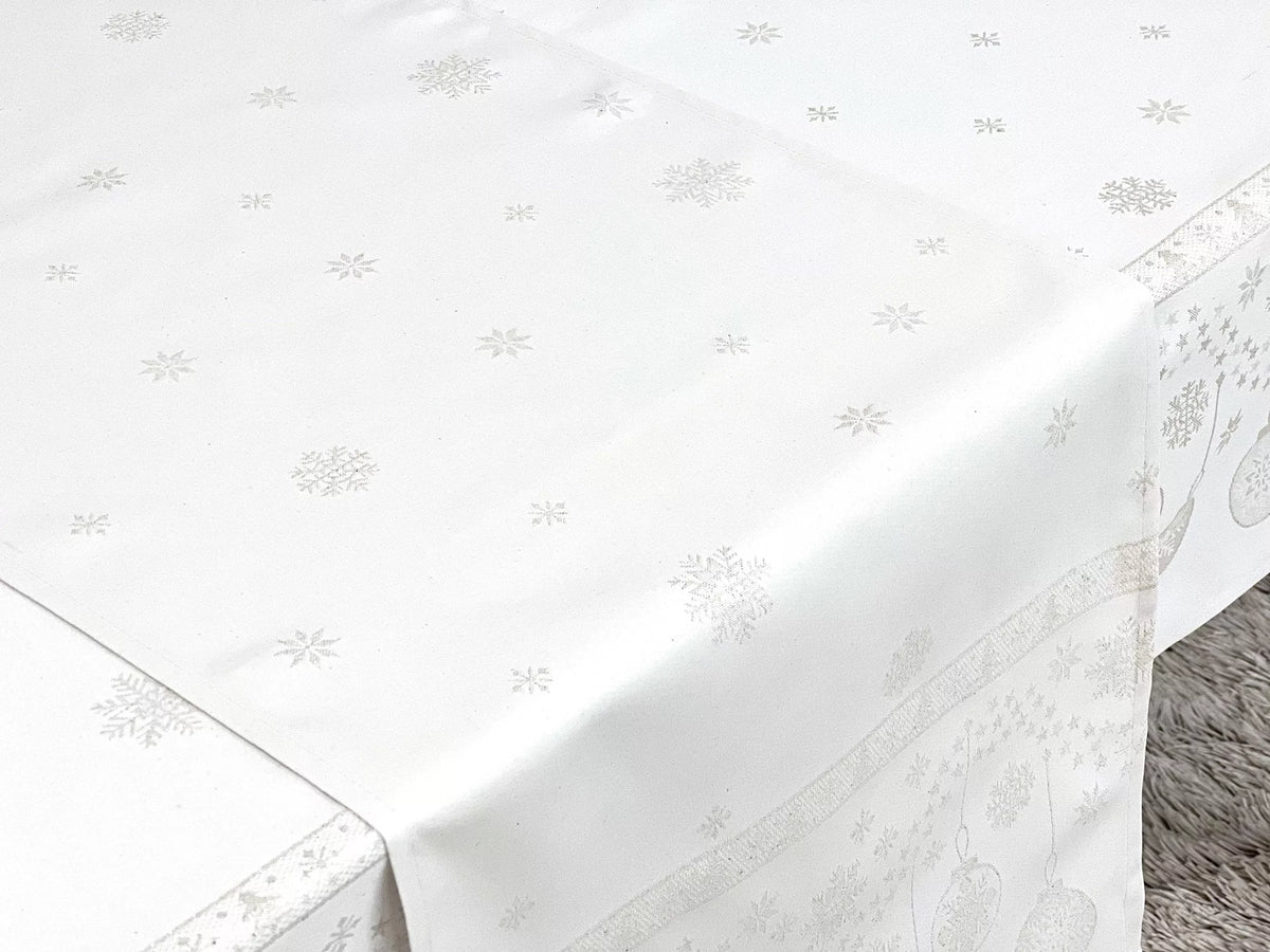 Ezüst lurex asztali futó, gömb mintás, 37x100 cm