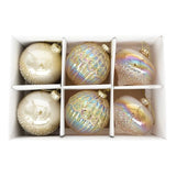 Karácsonyi üveg gömb dísz glitter dombor mintával pezsgő színű 8 cm 6 db