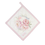 Vintage rózsaszín rózsás pamut Edényalátét 18x18 cm Fiorira madárral