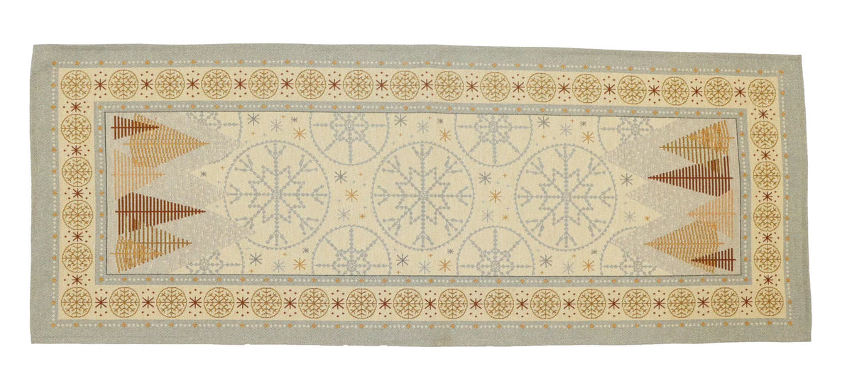 Modern karácsony asztali futó, 37x100 cm, arany lurex, gobelin