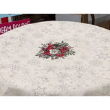 Classic bogyós, zöld szélű asztalterítő, kör alakú, 160 cm, ezüst lurex