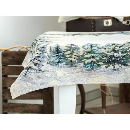 Havas fenyőerdő asztalterítő, 96x100 cm, ezüst lurex
