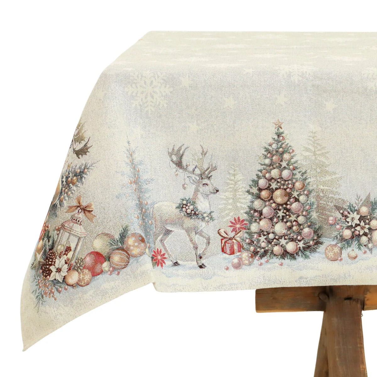 Golden deer arany szarvasos gobelin asztalterítő, 137x240 cm, ezüst lurex, gobelin