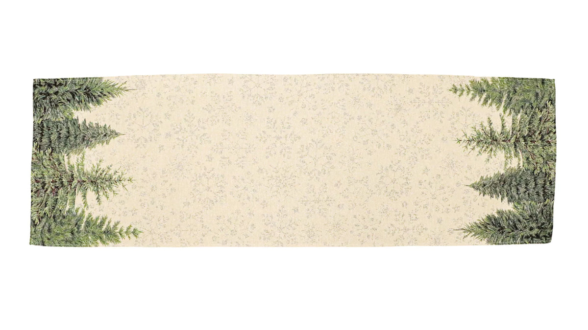 Silver forest, fenyőfás asztali futó, 44x140 cm, ezüst lurex, gobelin