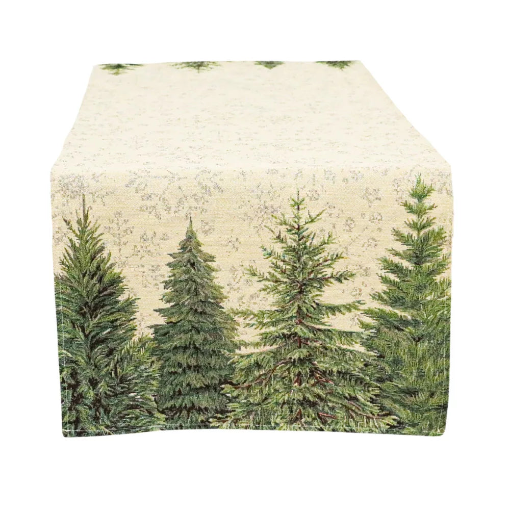 Silver forest, fenyőfás asztali futó, 44x140 cm, ezüst lurex, gobelin