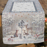 Téli erdő asztali futó, 37x100 cm, ezüst lurex, gobelin